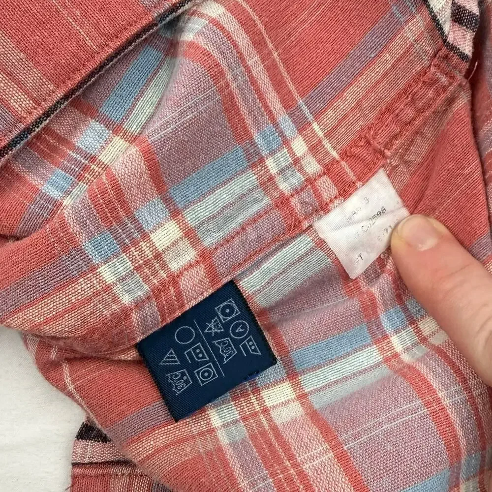 Chaps Ralph Lauren Plaid Button-Up Shirt Hemp Cotton Coral 90s Y2K Large